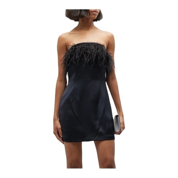 RAMY BROOK Black Aurelia Strapless Feather Trim Mini Cocktail Dress Size 2 LBD - Picture 5 of 12